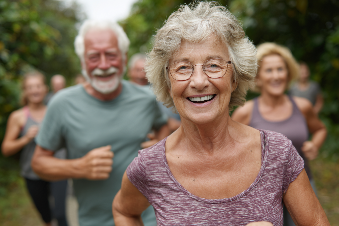 Група старших людей після успішного тренування